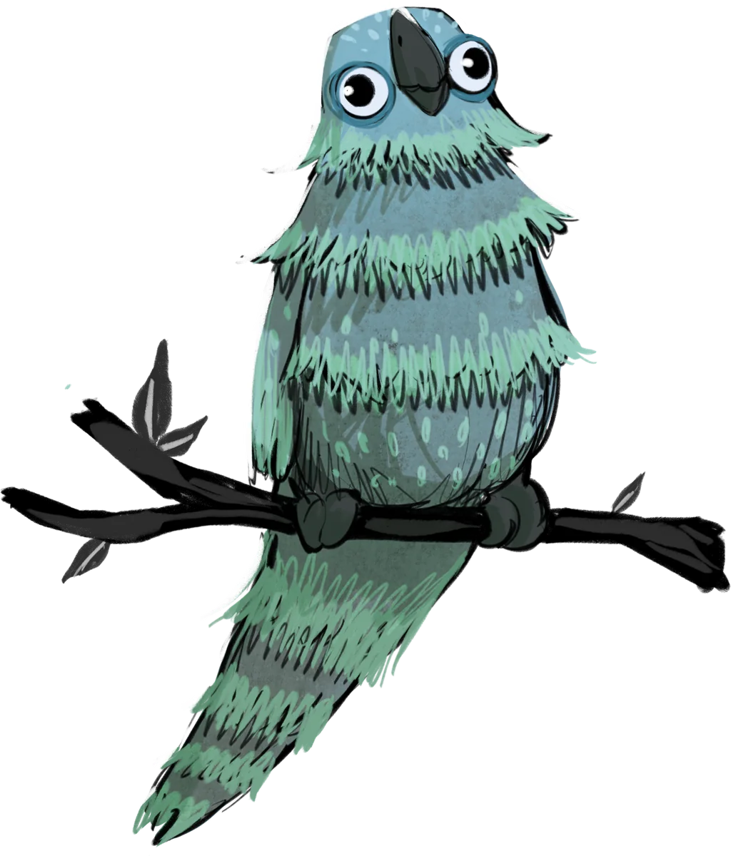 Illustrazione di un uccellino, mascotte FCT Games